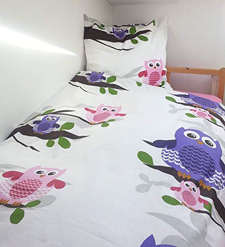 Trendstern Trendprodukteshop Bettwäsche Garnitur 2-TLG.mit Reißverschluss Eulen 135 x 200 cm + 80 x 80 cm