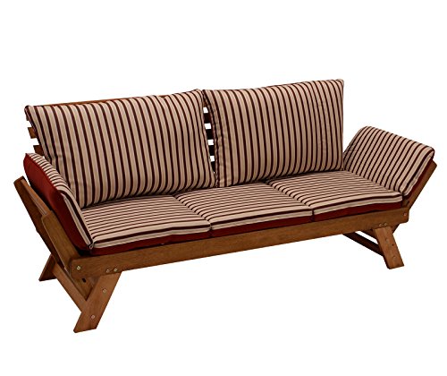 Garten - Liegesofa TIROL 202cm mit klappbaren Seitenlehnen, Eukalyptusholz, mit Wendeauflage rot beige, FSC-zertifiziert