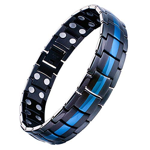 Jeracol Herren Magnetisch Therapie Armband Doppel Starker Magnet Blau & Schwarz Gesundheit Link für Arthritis Schmerzlinderung mit Entfernen Werkzeug