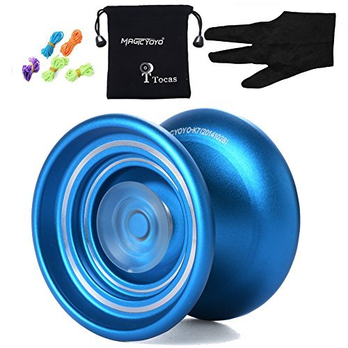 MagicYOYO K7 Responsive YoYo Ball für Anfänger mit Taschen & Handschuhen & 5 Saiten, Metall( Blau)