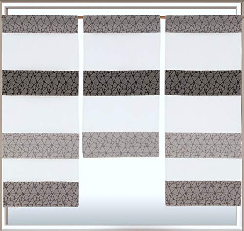 Decocompany Home Design Mini Flächenvorhang Set anthrazit 2292 | mit Muster | 3 Teile | Scheibengardine Gesamtbreite 90cm (3x30cm) Höhe 80/60/80cm