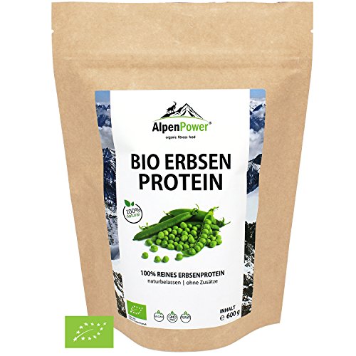 ALPENPOWER | BIO ERBSENPROTEIN | Ohne Zusatzstoffe | 100% reines Erbsenprotein-Isolat | Hochwertiges Eiweiß | Vegan | Vielseitig anwendbar | Low Carb | Organic Pea Protein | 600g