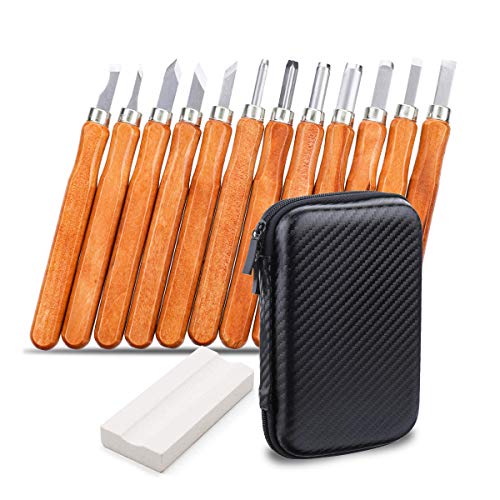 Holz-Schnitzwerkzeug Set, NASUM 12 teiliges Holz-Schnitzmesser und ein Schleifsteine, für holz, Obst, Gemüse, Carving DIY, Skulptur und Wax