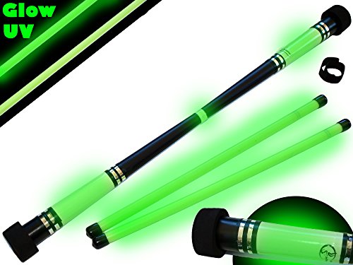 MOONSHINE Profi Devilstick Set (GLOW In The DARK) Holz Devil stick Pro inkl. Holz Handstäbe mit 2 mm Super-Grip Silikon. Devilsticks für Anfänger und Profis.