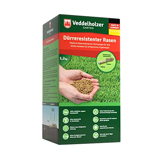 Veddelholzer Garten Rasenpellets Dürreresistenter Rasen - Rasensamen für robusten und widerstandsfähigen Rasen - Grassamen für 40 m² zur Einsaat und Nachsaat - Samen geeignet für Schattenrasen