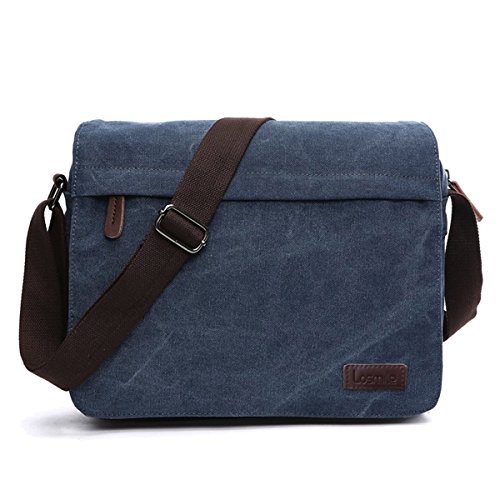 LOSMILE Herren Umhängetaschen , Leinwand Schultertaschen, Laptoptasche ,Schulranzen, für Schule und Arbeits,für Männer und Frauen. (L-Blau)