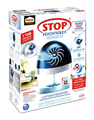 Pattex Stop Feuchtigkeit Aero 360° Luftentfeuchter / Räume bis 50m³ / Raumentfeuchter wiederverwendbar gegen Schimmel und unangenehme Gerüche / Optimierte Luftzirkulation / Inkl. 1 x 450g Tab