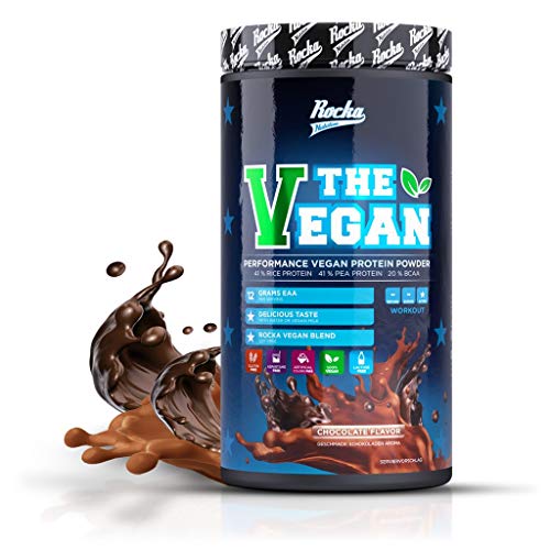 Rocka Nutrition Vegan Protein | Erbsenprotein + Reisprotein + 20% BCAA - Proteinpulver 1 kg (Chocolate Flavour)