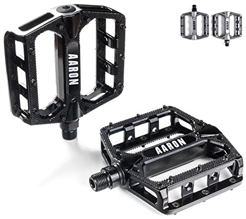 AARON Rock Plattform Mountainbike / MTB / Flat Pedale mit hochwertigen Industrie-Kugellagern und Top Grip, Trekking, E Bike Fahrradpedale aus Alu, Schwarz