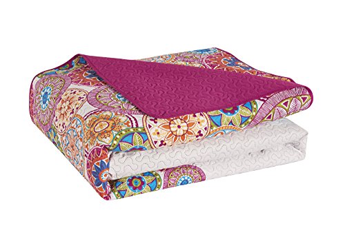 DecoKing 77177 Tagesdecke 220 x 240 cm rosa violett weiß bunt anthrazit Bettüberwurf zweiseitig colourful pink white violet Steppung Bibi