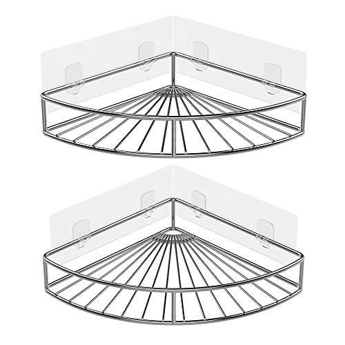 Oriware Eckablage Duschkörb Ablage Selbstklebend Wandablage Badezimmer Caddy SUS304 Edelstahl Badregal Ohne Bohren - 2 Stück