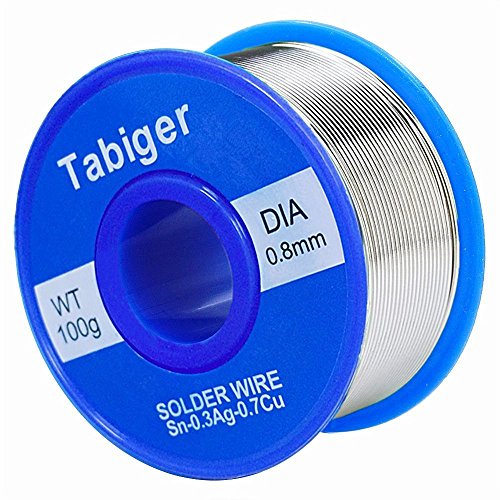 Tabiger Lötzinn, Bleifreies Lot Lötdraht mit Kolophonium Kern (Rosin Core Solder) 97Sn-2Rosin-0.7Cu-0.3Ag, 0.8mm, 100g