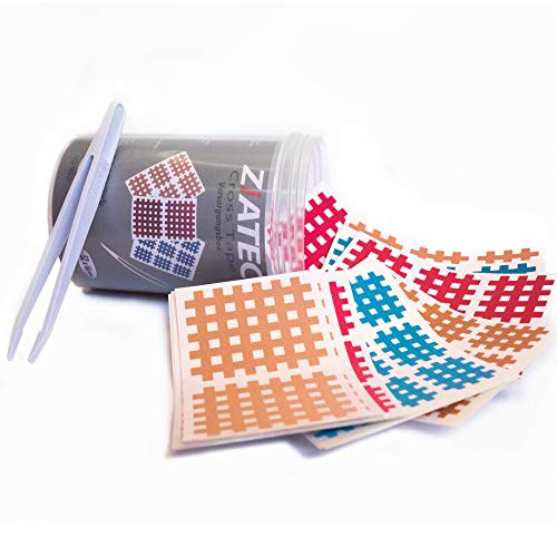 Ziatec Cross Tapes Box mit 102 | 204 | 306 Pflaster in praktischer Schutzdose + Pinzette, Gittertapes, Akupunktur-Pflaster, Größe:Versorgungsbox, Farbe:Mix - 102 Stück