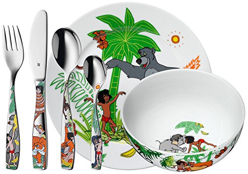 WMF Disney Dschungelbuch Kindergeschirr, mit Kinderbesteck, 6-teilig, ab 3 Jahren, Cromargan Edelstahl poliert, spülmaschinengeeignet, farb- und lebensmittelecht