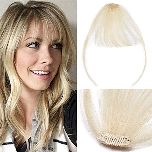 TESS Clip in Extensions Echthaar Pony Haarteil Haarverlängerung dünne Pony glatt 1 Clip günstig Extension 3g #613 Blond