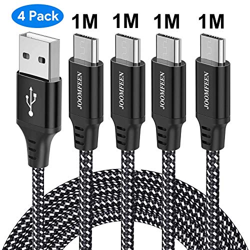 JOOMFEEN Micro USB Kabe,[4-Pack 1M] Nylon 2.4A USB Cable geflochtenes High Speed Sync Und Datenkable Ladekabel für Android Smartphone, Samsung, Huawei, Nexus, HTC, Motorola, Xbox(Schwarz)