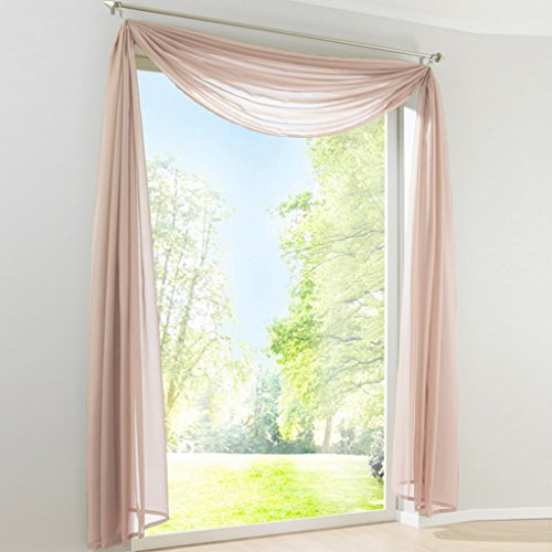 Uni Farbe Voile Freihandbogen Schals Querbehang Deko Gardinen Sand BxL 140X400cm