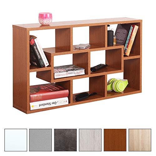RICOO Wandregal WM050-ER Holz Eiche Rustikal | Mini Bücherregal Hängeregal Schwebend Schmal Bücher Regal für die Wand Ablage Schweberegal Standregal Eckregal Küche Wohnzimmer & Schlafzimmer Möbel