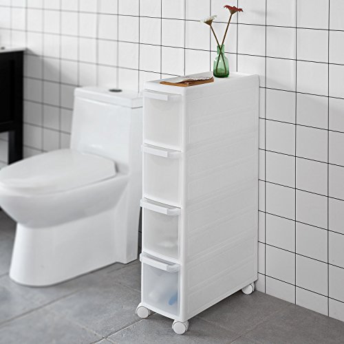 SoBuy Rollwagen mit vier Schüben, Nischenwagen, Schubladencontainer, Küchenregal, weiß, FRG41-W