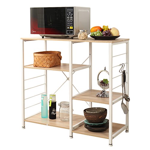 soges 3 Ablage Küchenregal Standregal Mikrowellenhalter Bäcker Regal Haushaltsregal, multifunktionale Küchenregallagerung Beistellwagen, Weiß 171-MO