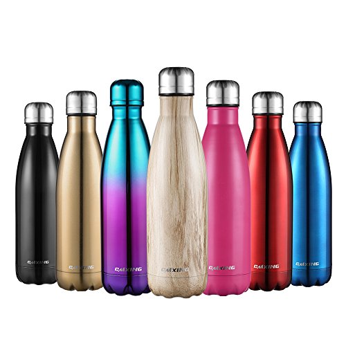 Cmxing Doppelwandige Thermosflasche 500 mL mit Tasche BPA-Frei Edelstahl Trinkflasche Vakuum Isolierflasche Sportflasche für Outdoor-Sport Camping Mountainbike (Holz farbe, 500 mL)