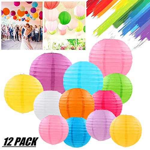 STARPIA 12er Papier Laterne Lampions 6'-12' 15cm-30cm Rund Ballform Lampenschirm Papierlaterner Papierlampen für Garten Party Geburtstag Weihnachten Baby Duschen und Hochzeit Dekoration