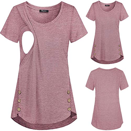 pitashe Stillshirt Damen Umstands Stilltop Stilloberteil Doppelschicht Volltonfarbe Wild Mode Volltonfarbe Taste Seite geteilt Stillen Elegant Rock Umstandsmode Umstandstop Bluse Oberteile Top T-Shirt