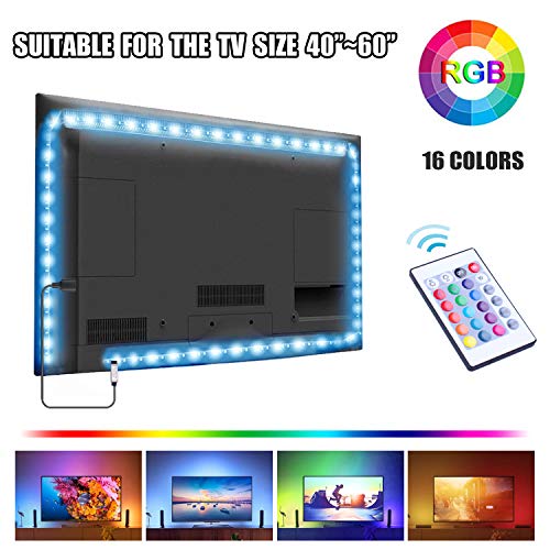 UTTORA Led TV Hintergrundbeleuchtung 2M, USB TV LED Beleuchtung, LED Stripe,Für 40-60 Zoll TV,24-Key Fernbedienung TV-Bildschirm, PC, Spiegel usw (2m)
