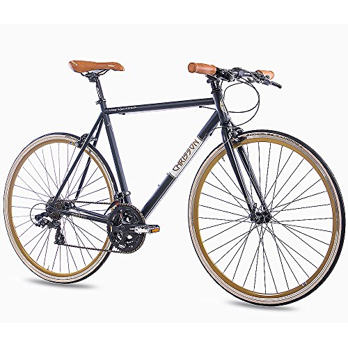 28' Zoll URBAN RENNRAD FAHRRAD CHRISSON VINTAGE ROAD 3.0 mit 21G SHIMANO A070 Retro Look 56cm schwarz matt