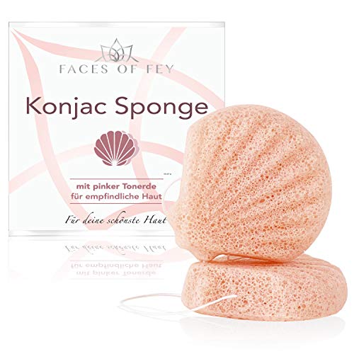 FACES OF FEY Konjac Schwamm für Körper und Gesicht mit rosa Tonerde für unreine und trockene Haut