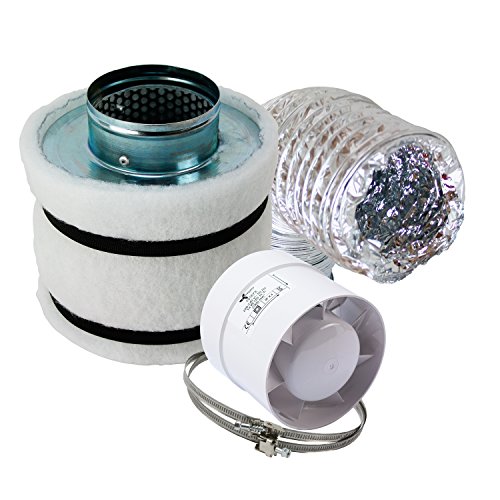 Mini Klimaset 160m³/h Aktivkohlefilter AKF Grow Lüftungsset Abluftset Lüfterset