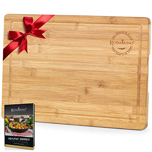ROSMARINO Schneidebrett groß, 45 x 30 cm, Bambus Natur, Holzbrett rechteckig - Tranchierbrett mit Saftrille - Küchenbrett klingenschonend
