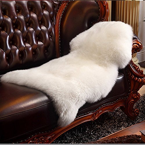 Faux Lammfell Schaffell Teppich ,HLZDH Kunstfell Dekofell in Super weich Lammfellimitat Teppich Longhair Fell Optik Nachahmung Wolle Bettvorleger Sofa Matte (95 X60 CM, Weiß)