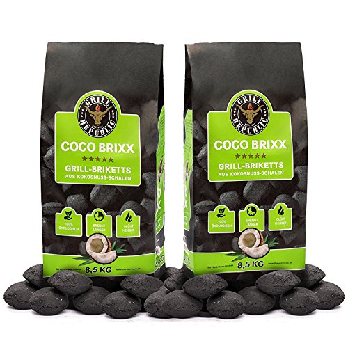 Grill Republic Kokos Briketts Grillbriketts Kokoskohlen für Den Kugel- und Standgrill | Nachhaltig, Hoher Heizwert und 3X Längere Brenndauer | 17kg