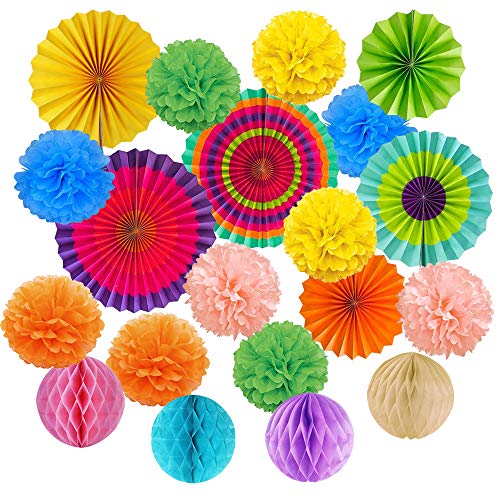 Kbnian 10 Papier Pompoms, 4 Bunte Wabenbälle Bunt Fans Fächer, 6 Fans Fächer Party-Dekoration für Geburtstag Hochzeit Baby Dusche Parteien Hauptdekorationen - Mehrfarbig