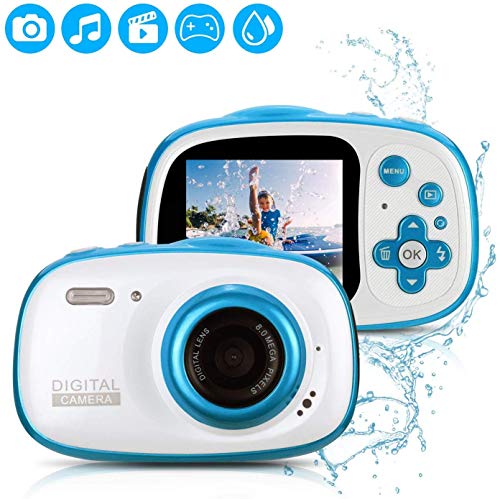 Fascol Kinderkamera Wasserdichte Digitale Kamera für Kinder Videokamera mit 32GB TF-Karte /HD 1080/ 8 Megapixel/ 2-Zoll-LCD, Blau