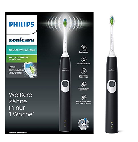 Philips Sonicare ProtectiveClean 4300 Elektrische Zahnbürste HX6800/28, mit Schalltechnologie, Andruckkontrolle, schwarz