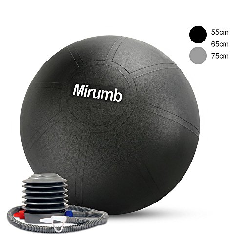 Gymnastikball, Mirumb Yoga ball Fitnessball mit Pumpa für Yoga, Pilates, Balance Stuhl, Fitness, Stabilitätsbalance, Schwangerschaftsübungen Sitzball Pezziball - Anti-Burst Qualität Design (Schwarz, 65 cm)