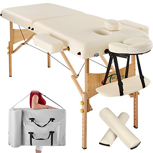 TecTake Massageliege 7,5cm reine Polsterung + 2 Lagerrungsrollen + Tasche -diverse Farben- (Beige)