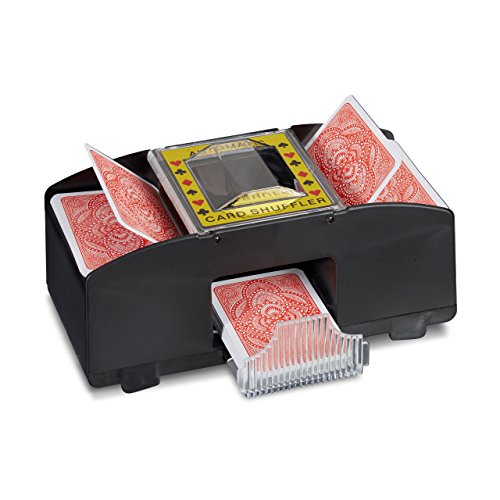 Relaxdays Kartenmischmaschine 2 Decks Elektrische Mischmaschine als Kartenmischgerät batteriebetrieben zum Mischen von Karten beim Pokern, Rommé und Skat auf Knopfdruck Karten sortieren, schwarz