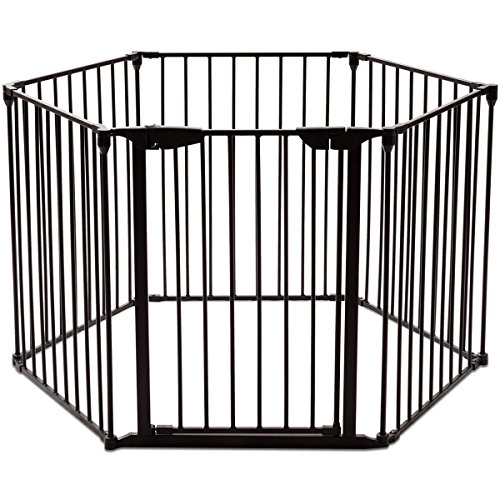 COSTWAY Kaminschutzgitter Metall Absperrgitter Schutzgitter Kindergitter Treppengitter Laufgitter Konfigurationsgitter Türschutzgitter Laufstall Faltbar 6 Elemente inkl. Tür 380cm (Schwarz)