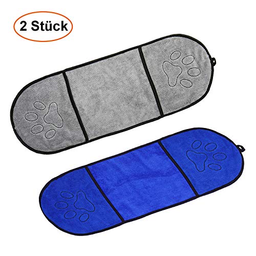 Hundehandtuch, Mikrofaser Haustier Badetuch - 2 Stück Ultra Saugfähige Haustier Handtücher Hundehandtuch - Die Mit Gestickten Paw Trocknen - Prämie Handtuch für Katze Hündchen und Andere Klein Tiere