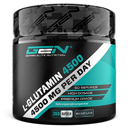 L-Glutamin 4500-360 Kapseln mit jeweils 750 mg - Hochdosiert mit 4500 mg pro Tagesportion - Glutamin Aminosäure - Premium Qualität - German Elite Nutrition