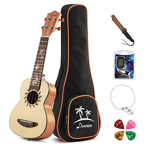 Donner Sopran Ukulele Fichte 21 Zoll Ukulele Natur, DUS-3 Ukulele Set mit Gigbag Nylon Saiten Tuner Gurt