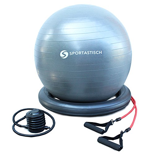 AUSGEZEICHNETER¹ Premium Gymnastikball mit Pumpe | 65cm | Bodenring & Trainingsbänder |bis 250kg | BONUS Ebook | 3 Jahre Garantie²
