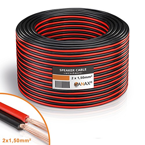 MANAX Lautsprecherkabel weiß 2x1,5mm² 30m Ring, rot/schwarz