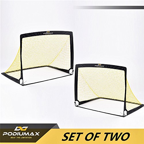 PodiuMax Portable Pop-up Fußballtore, 2er Set, langlebig & faltbare Fußballtor Net mit Tragetasche, gut für alle Altersgruppen Indoor / Outdoor-Training oder Team-Spiel (Größer(123x90x90 cm))