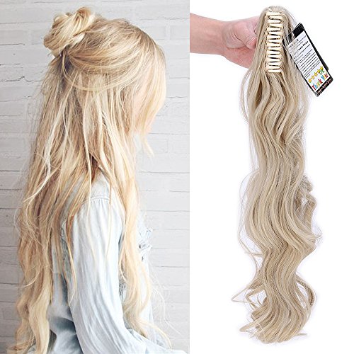 Clip in Extensions Pferdeschwanz Haarteil Gewellt Ponytail Extensions Haarverlängerung 24'(60cm) #24/613 Mittelblond/Hell-Lichtblond