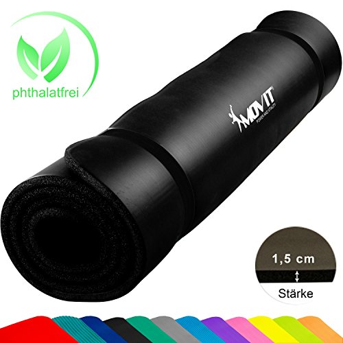 MOVIT XXL Pilates Gymnastikmatte, Yogamatte, phthalatfrei, SGS geprüft, 190 x 100 x 1,5cm, Schwarz