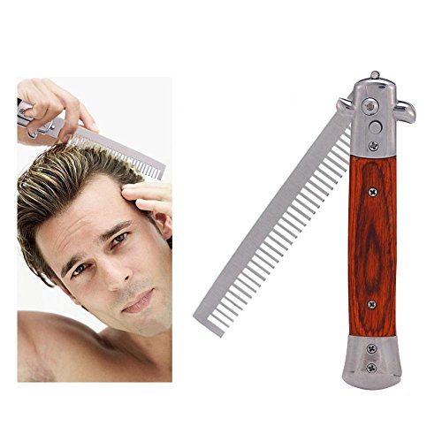 Switchblade Spring Folding Push Button Tasche Kamm Öl Haar Styling(rosewood)